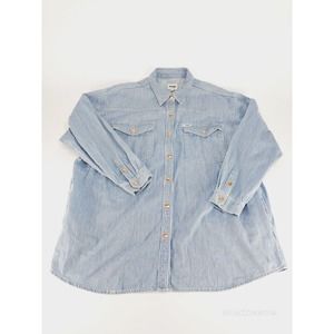 Wrangler Pinstripe Denim Jacket Hickory Stripe Oversized Jean Shirt Womens XL